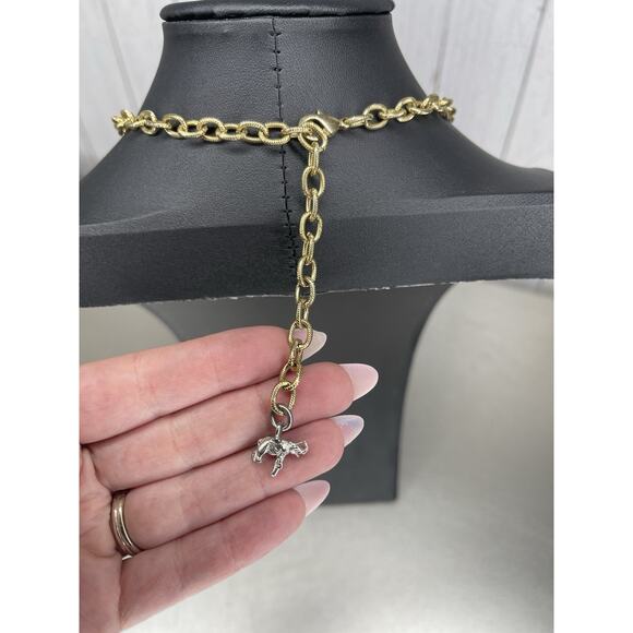 Vintage Elephant Statement Necklace Gold Silver Signed & Mini Elephant Charm - Picture 2 of 4